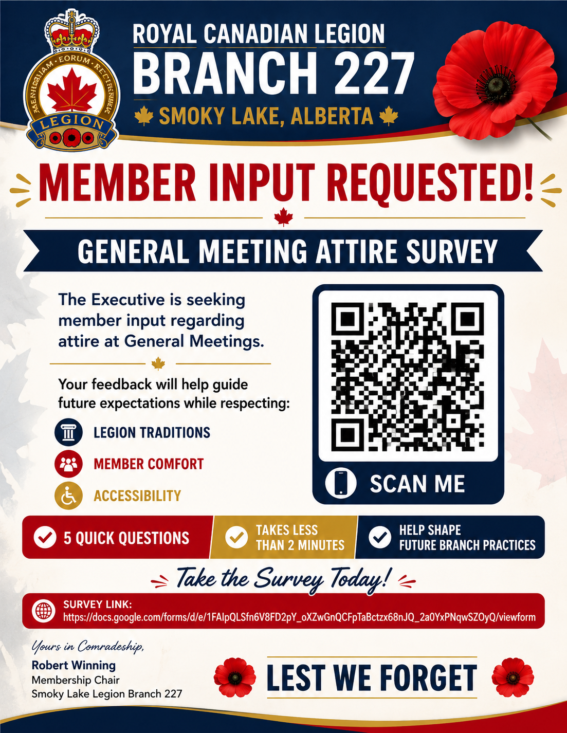General meeting attire consultation — original branch poster; details summarized alongside